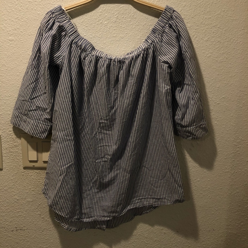 Blue and White Striped Off-the-Shoulder Top